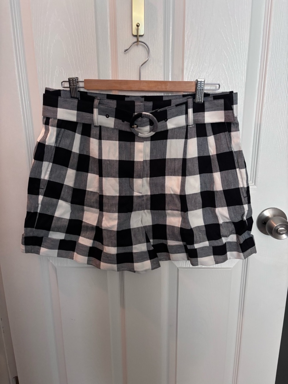 Kate Spade Black and White Buffalo Plaid Linen Shorts
